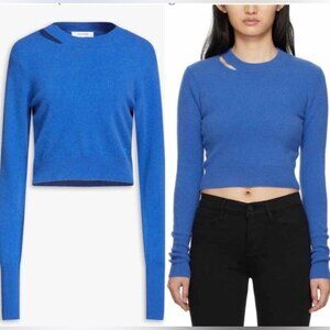 FRAME Jet‎ Stream Cashmere(87%) Cropped Sweater Blue S/P cut out at neck